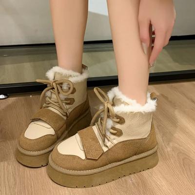 Женские зимние ботинки 2024 года, хит продаж, стиль, повседневный, со шнуровкой, женские ботильоны на толстой подошве, плюшевые, теплые, классические зимние ботинки Mujer