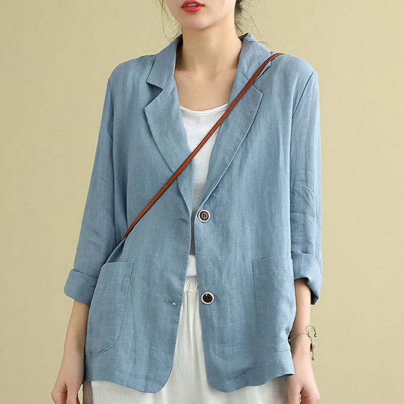 Spring and Summer New Cotton and Linen Loose and Versatile Top, Long Sleeved Casual Temperament Jacket for Women