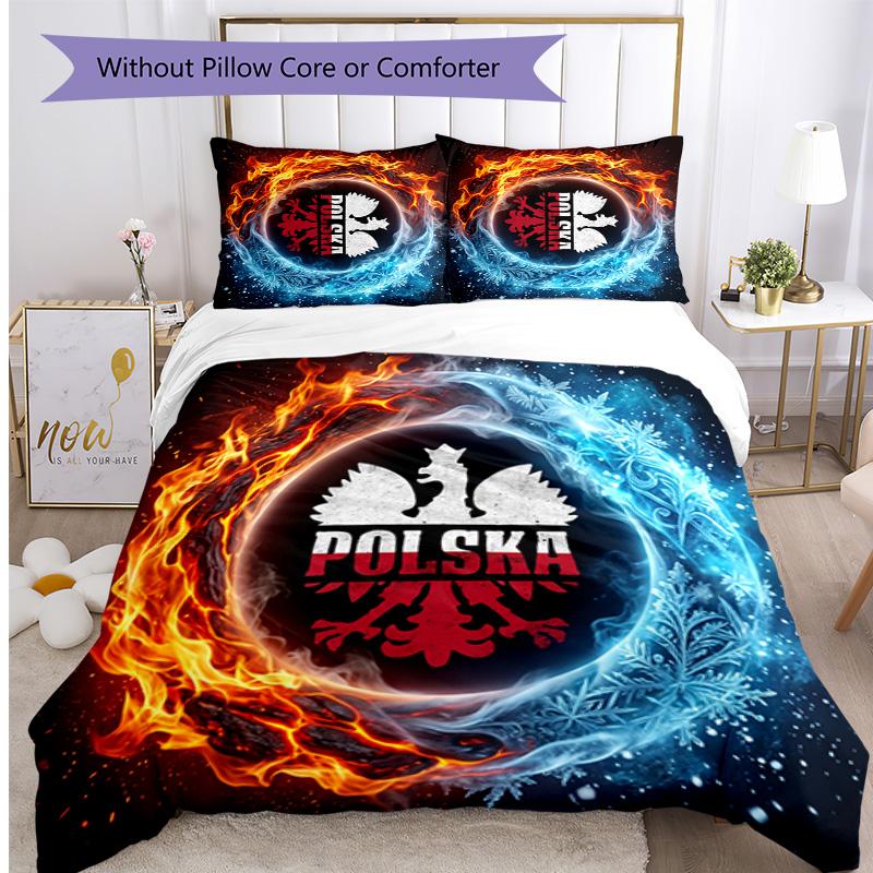 Poland Football Printed Bedding 3 Piece Set Cozy Breathable Bed Cover Set as Housewarming Holiday Gift