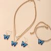 1 Set Dual Layers Butterflies Necklace Elegant Earrings Rhinestone Inlay Bracelet Jewelry Kit Accessories