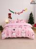 2/3pcs Pink Christmas Snowflake Gift Gingerbread Man Snowman Pattern Reversible Color Duvet Cover Bedding Set Soft Breatheable