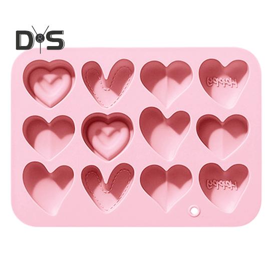 Silicone Moulds 12 Link 6 Different Heart Shape Non-Stick Heat-resistant Food-grade Soft Silicone Molds for Chocolates