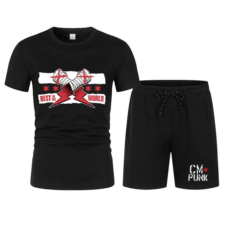 Мужская черная футболка Return of CM Punk, шорты, комплект, летние мужские костюмы с коротким рукавом, новые модные комплекты одежды 2024 года