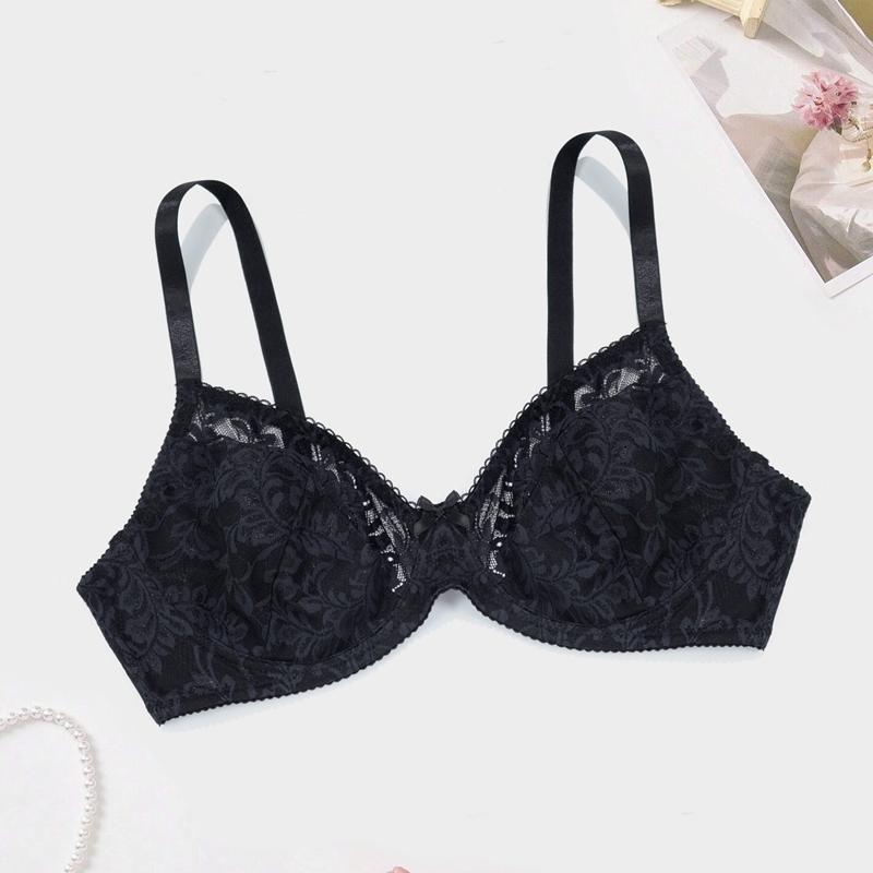 Женский ультратонкий бюстгальтер размера плюс, дышащий, с однослойной чашкой, сексуальный кружевной бюстгальтер на косточках, французская романтика