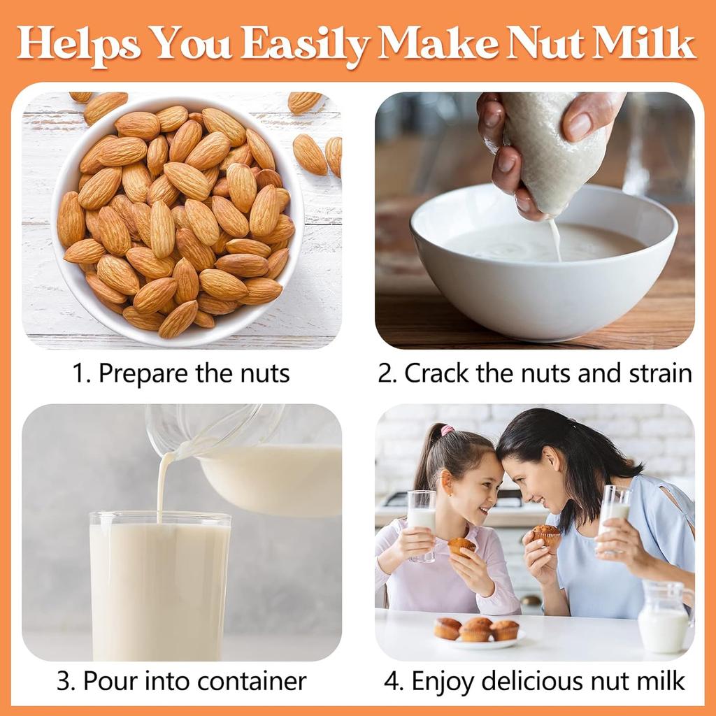 Tudomro 12 шт. Мешочек для орехового молока Многоразовый Безопасный для пищевых продуктов Нейлоновый мешок-сито Сетка для орехового молока для процеживания Миндаля, Кофе, Соков, Йогурта, Супа и Тофу, 7,9 x 11,8