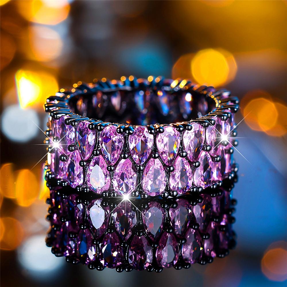Роскошное женское обручальное кольцо с кристаллами, фиолетовым и синим цирконием, винтажное черное золото, цвет капли воды, свадебные украшения для женщин