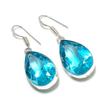 Swiss Blue Topaz Gemstone Handmade 925 Sterling Silver Gift Earring 1.77" V1d98