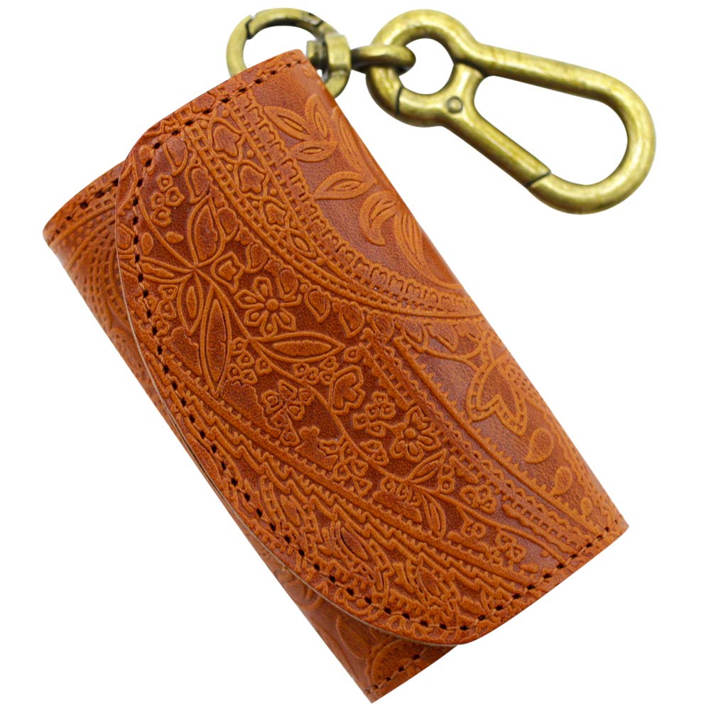 Ключница и кошелек для монет Vincent Crafted Paolo Carabiner, Сделано в Японии из кожи Tochigi, Дизайн Пейсли (Один размер, оранжевый)