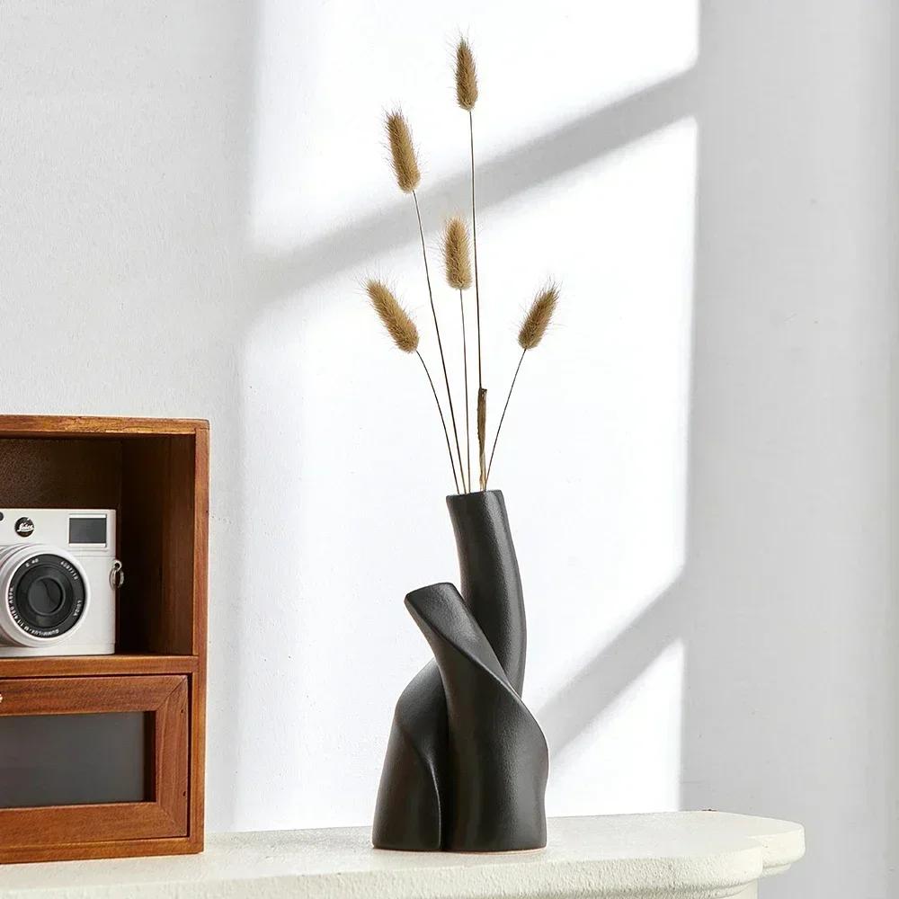 Керамическая матовая настольная ваза ручной работы в скандинавском стиле, ваза для гидропоники, композиция из сухих цветов, бутылка, цветочный горшок, украшение для дома