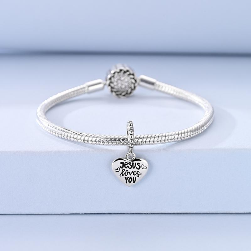 Original 925 Sterling Silver Charm Bead Heart Shape Jesus Pendant Fit Original Bracelet Necklace For Women DIY Jewelry Gift