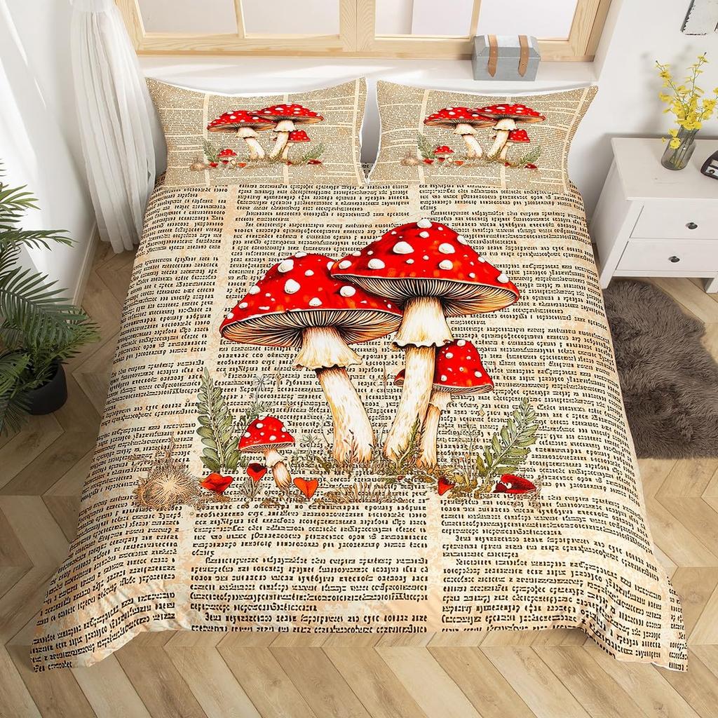 Feelyou Cute Mushroom Decor Duvet Cover Boys Girls Twin Size Moon Bedding Set Ultra Soft Skull No Comforter Mushroom Bedspread Cover Room De