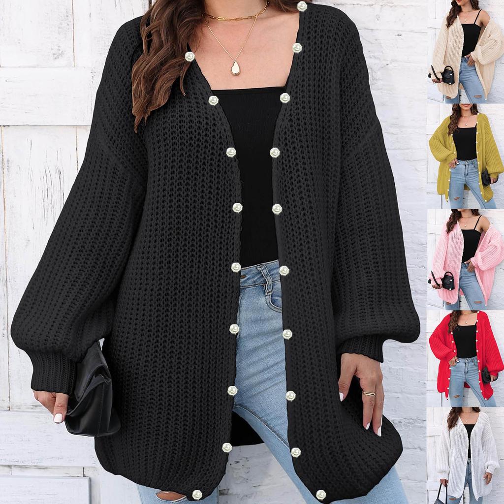Women's thick coat European, American autumn and winter new coarse needle knitting sweater cardigan loose lazy style casual sweater