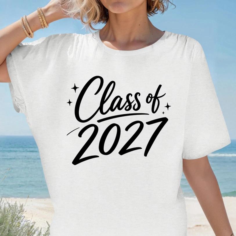 Class of 2027 Shirt for Girls, Script Senior Graduation Tee, Minimal 2027 Top