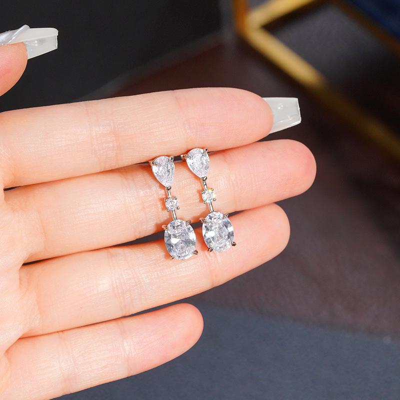 Huitan Dainty Drop Earrings with Geometric Crystal CZ Color Daily Wear Temperament Accessories for Women Fashion Jewelry