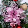 10pcs/set Christmas Glitter Flower 10cm Gold Silver Red Artificial Floral Head Xmas Tree Decoration Home New Year Navidad Gifts