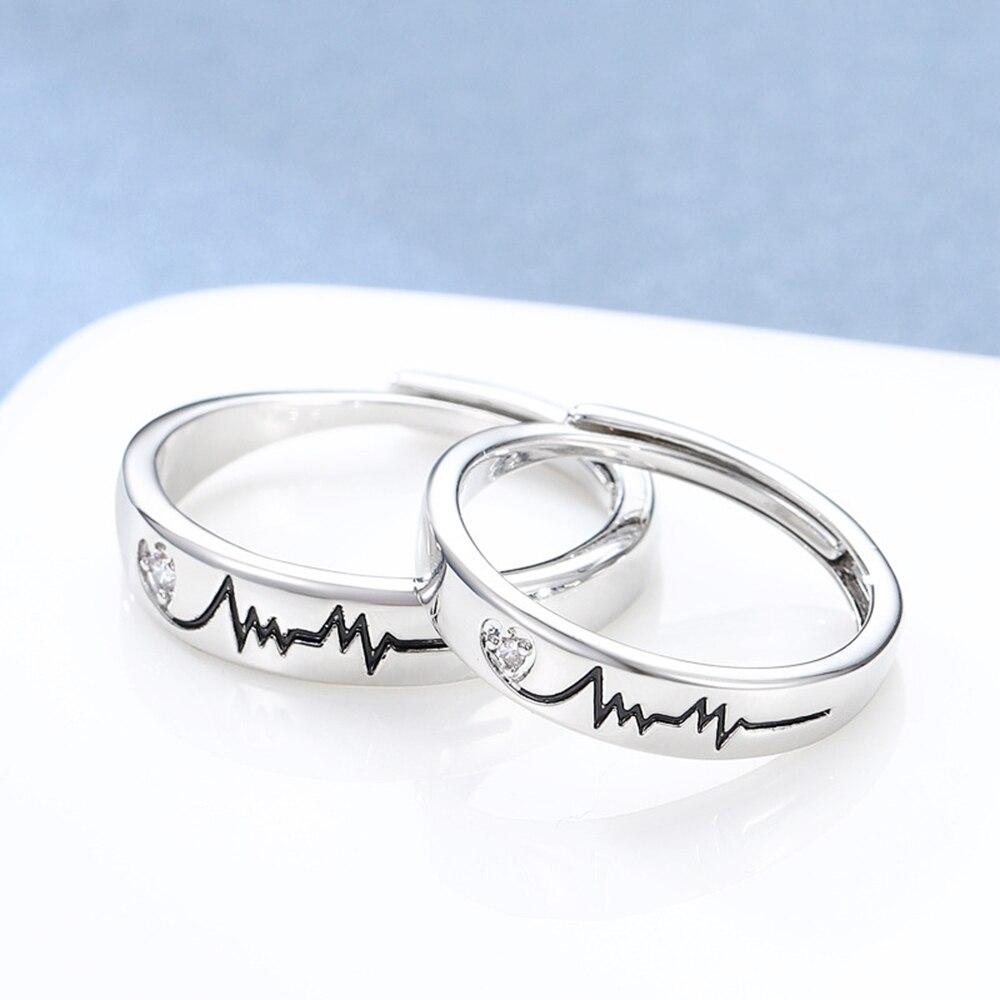 2PC Couple Ring Heartbeat Fashion Micro-set Gems Opening Adjustable A Pair Lovers Rings Jewelry Valentine Day Anniversary Gift