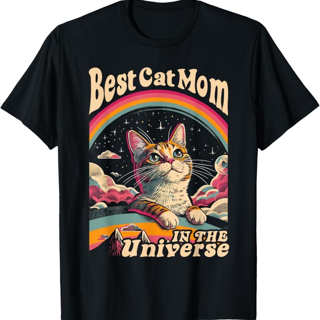 Best Cat Mom In The Universe 60s 70s Hippie Aesthetic Women T-Shirt