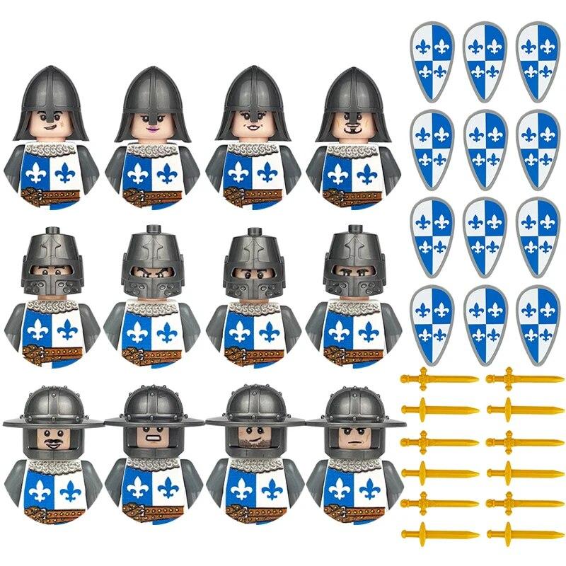 Детские игрушки, средневековый военный солдат, строительный блок, замок, рыцарский корпус, оружие на поле боя, боевой конь, мультяшные фигурки, кирпичи