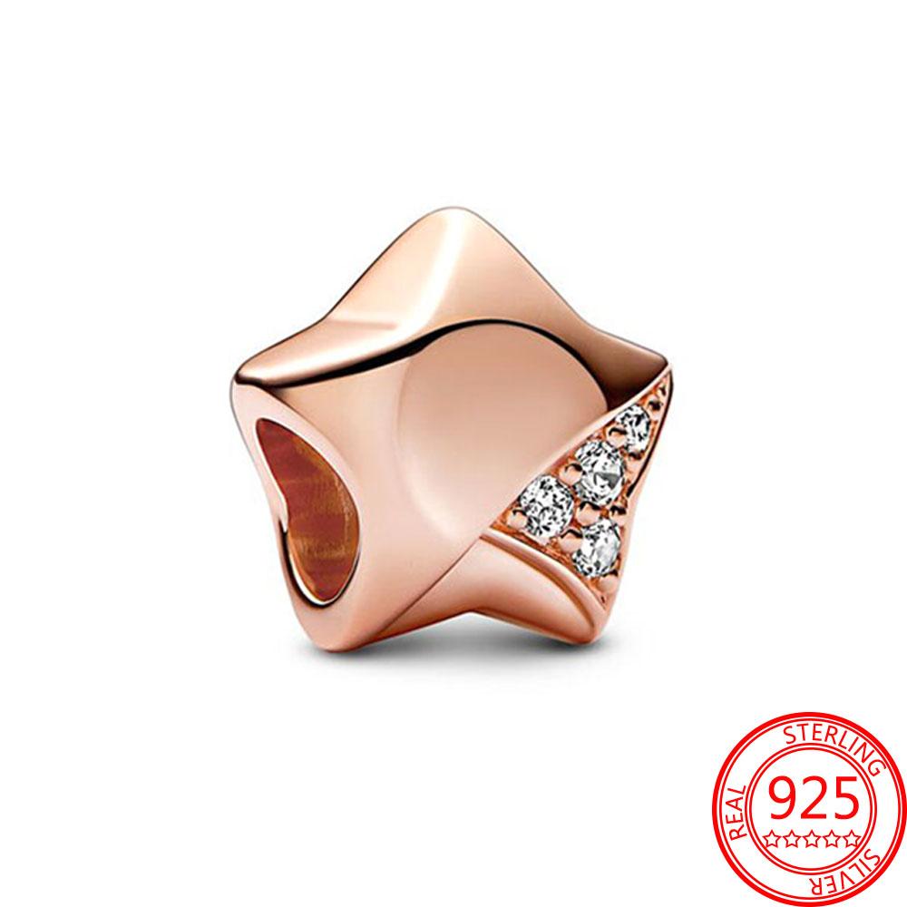 Classic 925 Silver Rose Gold Heart&Ball&Lucky Bead Charm Fit Bracelet DIY Jewelry