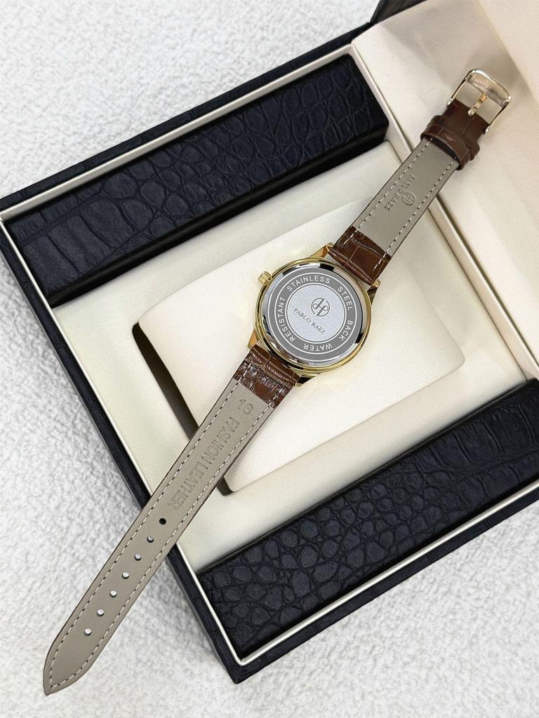 Pablo Raez Women's Quartz Rhinestone Watch with Leather Strap - Trendy & Versatile Gift
