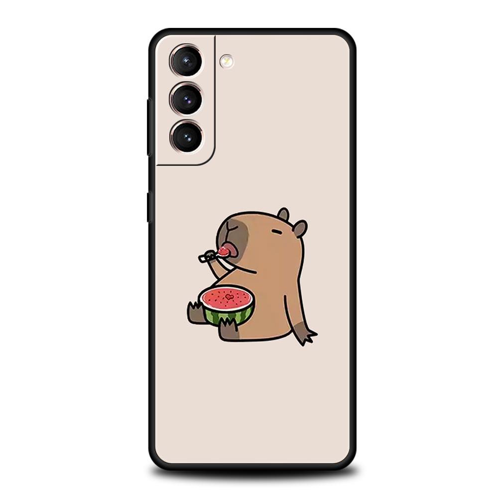 Phone Case For Samsung Galaxy S24 S23 Ultra S22 S21 S20 FE 5G S10 S10E S9 Plus S8 Soft Silicone Black Cover Cute Capybara