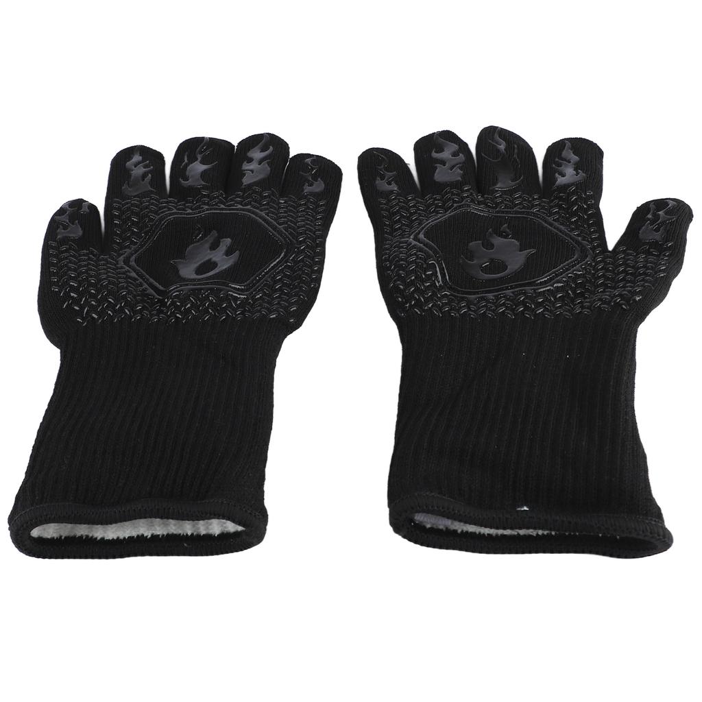 BBQ Gloves Heat Resistant Grilling Gloves Non Slip Oven Gloves Long Kitchen Gloves for Barbecue Baking Black Average