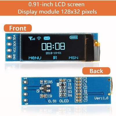Модуль OLED-дисплея 0,91 дюйма I2C IIC 128x32 пикселя Мини самосветящийся экран для проектов Arduino Raspberry Pi с проводами(1 упаковка синий)