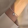 925 Silver Daily Silver Ball Chain Layered Heart Pendant Bracelet W024