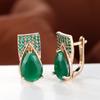 Vintage Green Water Drop Stone Clip Earrings For Women Charm Luxury Gold Color Hoop Earring Wedding Jewelry