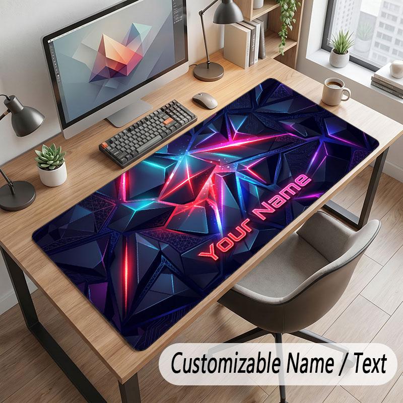 Abstract Geometric Theme Customized Mouse Pad Personalized Print Name Text Desk Mat For Home Office Table Decor