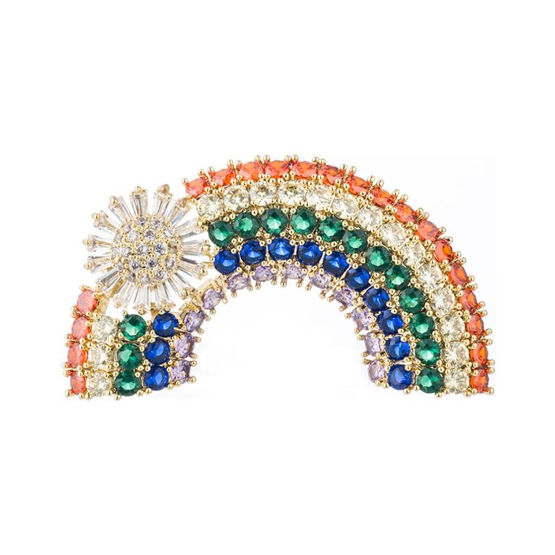 Summer rainbow flower high-end brooch with zircon inlay, elegant and fashionable cardigan collar pin accessory