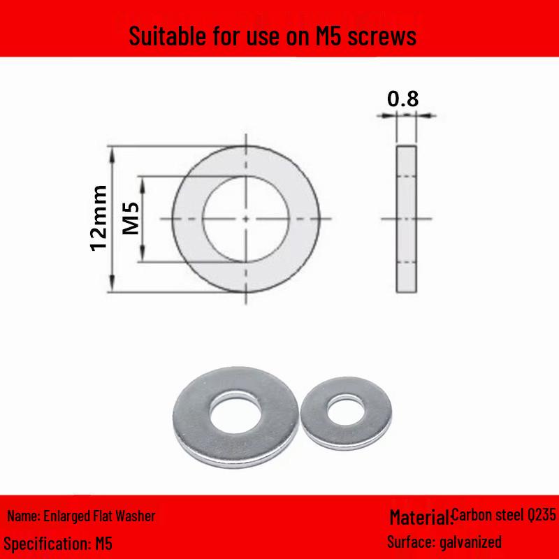 Galvanized/Stainless Steel Flat Washer Spacer - Sizes: M3, M4, M5, M6, M8, M10, M12