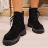 Fashion Classic Black Faux Suede Boots Women Autumn Winter 2025 Lace Up Platform Ankle Boots Woman Round Toe Warm Booties Mujer