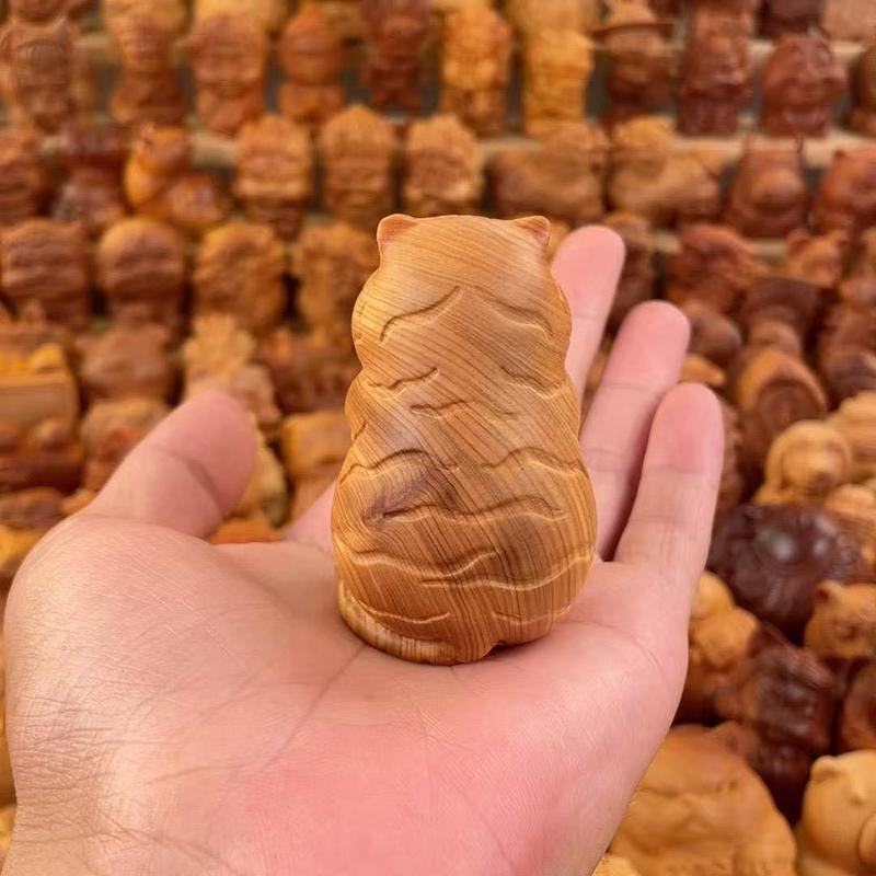 Cypress Cute Tiger Baby Decorate Small Statues -Chinese Characteristic Wood Carving Cute Home Room Office Healing Decoration