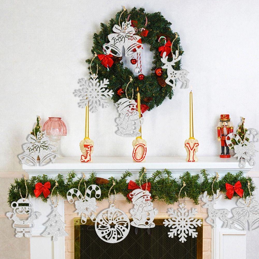 24pcs Creative Christmas Decoration Tags Silver Hanging Ornament Christmas Tree Pendant New Year