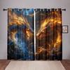 Яркие шторы с драконом, 2 панели, 3D-принт, солнцезащитные шторы, синее золото, пламя, мистическая спальня, декор для гостиной в стиле фэнтези