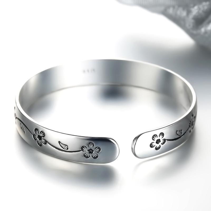 925 Silver Flower Open Bracelet For Women Luxury Quality Jewelry Jewellery
