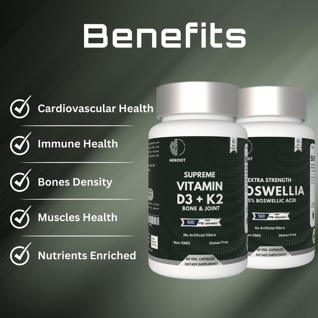 Heroot Комплекс капсул для здоровья суставов | Экстракт босвеллии и витамин D3 + K2