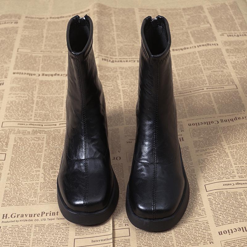 Vintage Fleece-lined Women's Thick Heel Ankle Boots Elegant Dancing Party Shoes New Autumn Winter Plush Modern Short Botas