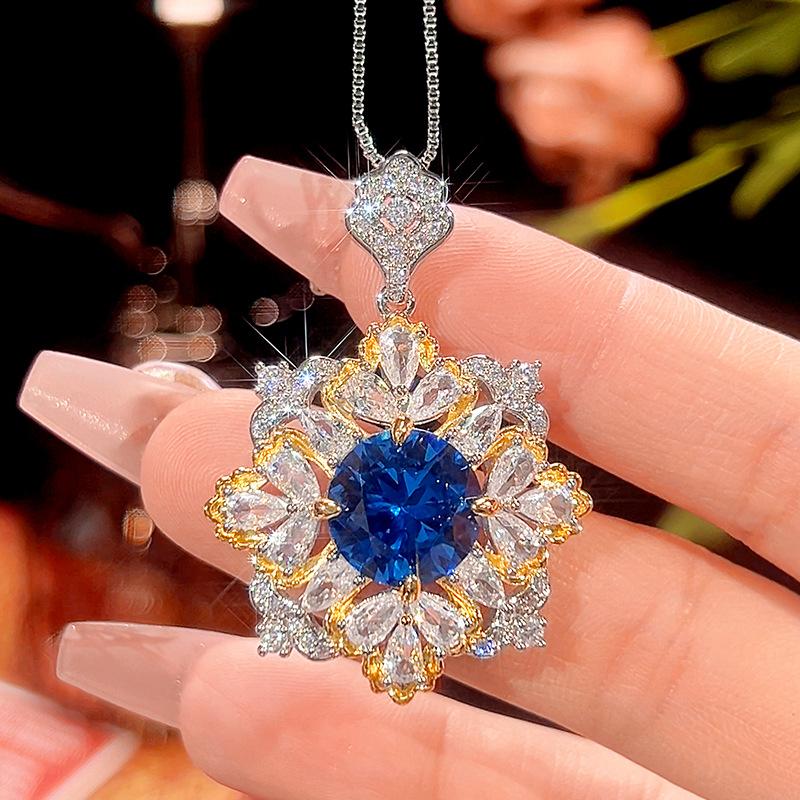 Ювелирные изделия Медное основание Позолоченное Имитация Синей шпинели Васильковый Светлая роскошь Костюм Женский 12-10М