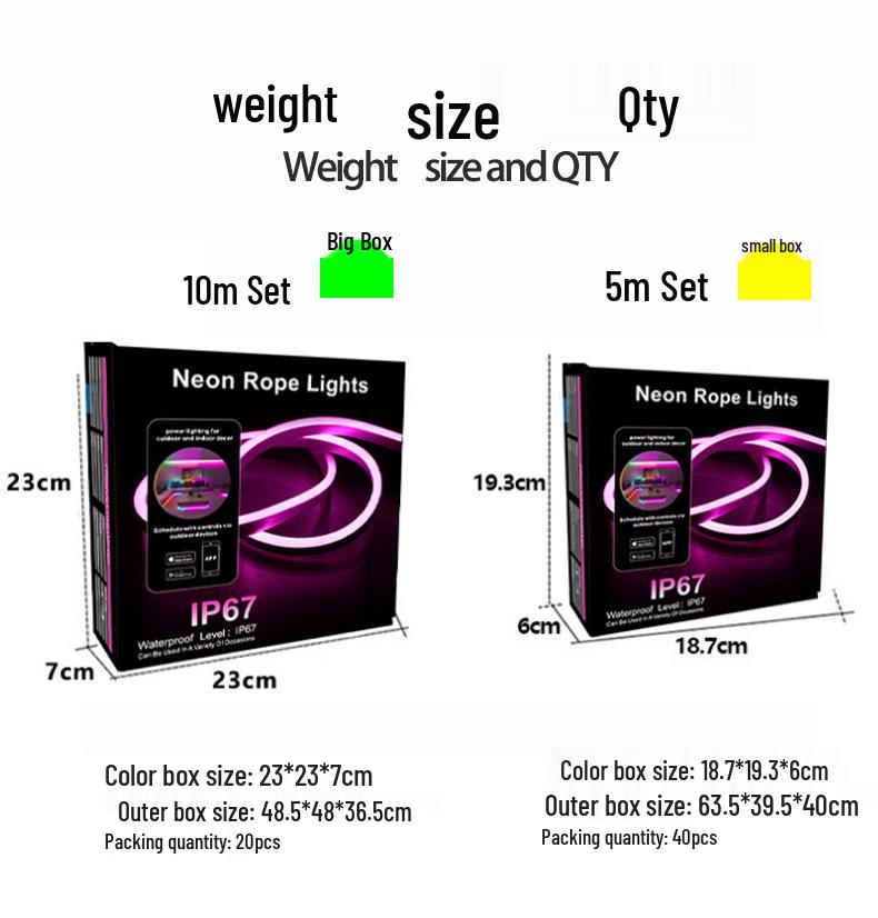 Комплект неоновой RGB-подсветки 10 м: Цветная силиконовая лента с управлением по Wi-Fi/Bluetooth, активацией звуком и возможностью создания DIY-фигур, водонепроницаемая для атмосферного освещения.