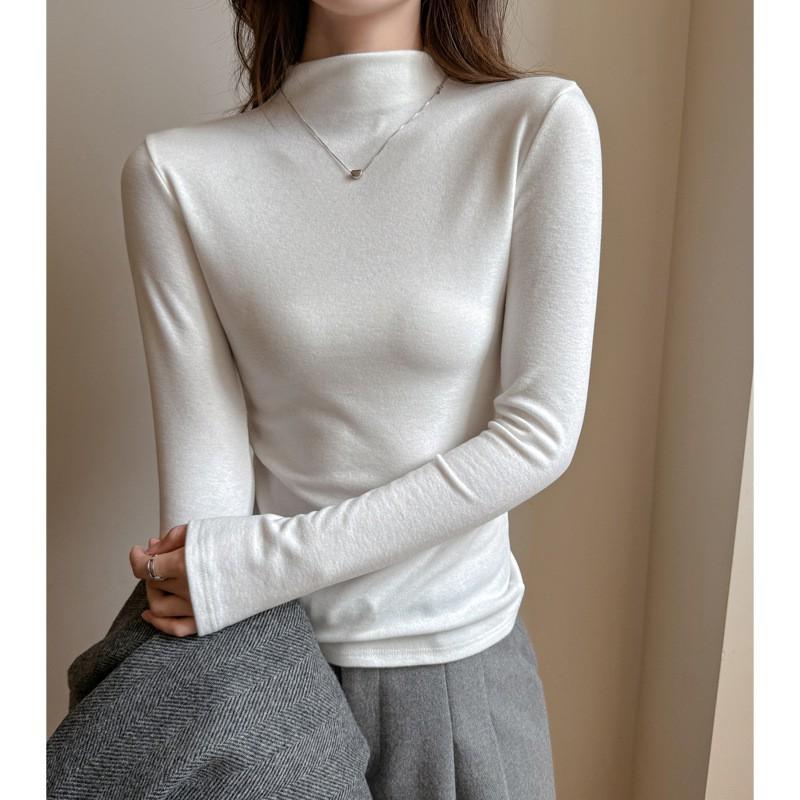 Womens Tencel Lyocell Long Sleeve Mock Neck Top Soft Brushed Base Layer Shirt Solid Color Casual Winter