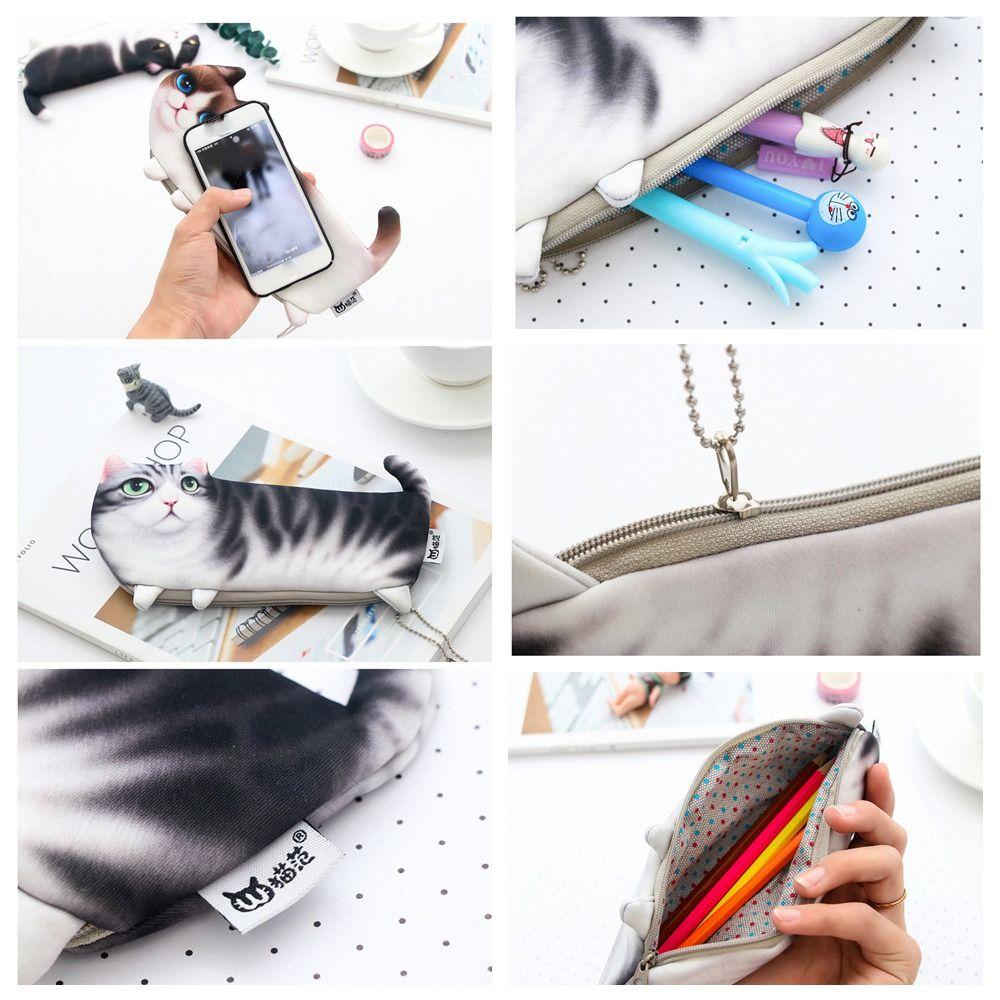 Creative Learning Office Supplies 3D Simulation Cat Pen Storage Pen Bag Stationery Bag Pencil Case