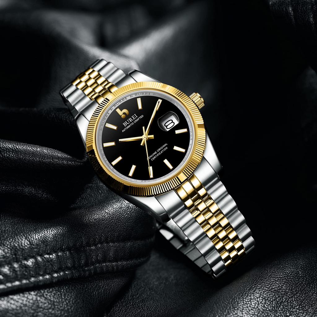 Автоматические часы Механические Водонепроницаемые Стильные Аналоговые Популярные Бизнес Дата Бренд Наручные Часы Простые Повседневные Золотые Черные Светящиеся Часы [BUREI] Мужские