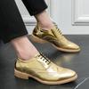 Mens Formal Shoes Gold Men's Leather Oxford Shoes Italy  Dress Shoes Wedding Party Lace Up Leather Brogue Business Shoes Men