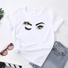 (Asian Size) Women Print Tee Top Fashion Eye Lashes Style Cute Trend 90s T Shirt Woman Female Clothing Short Sleeve Graphic T-shirts