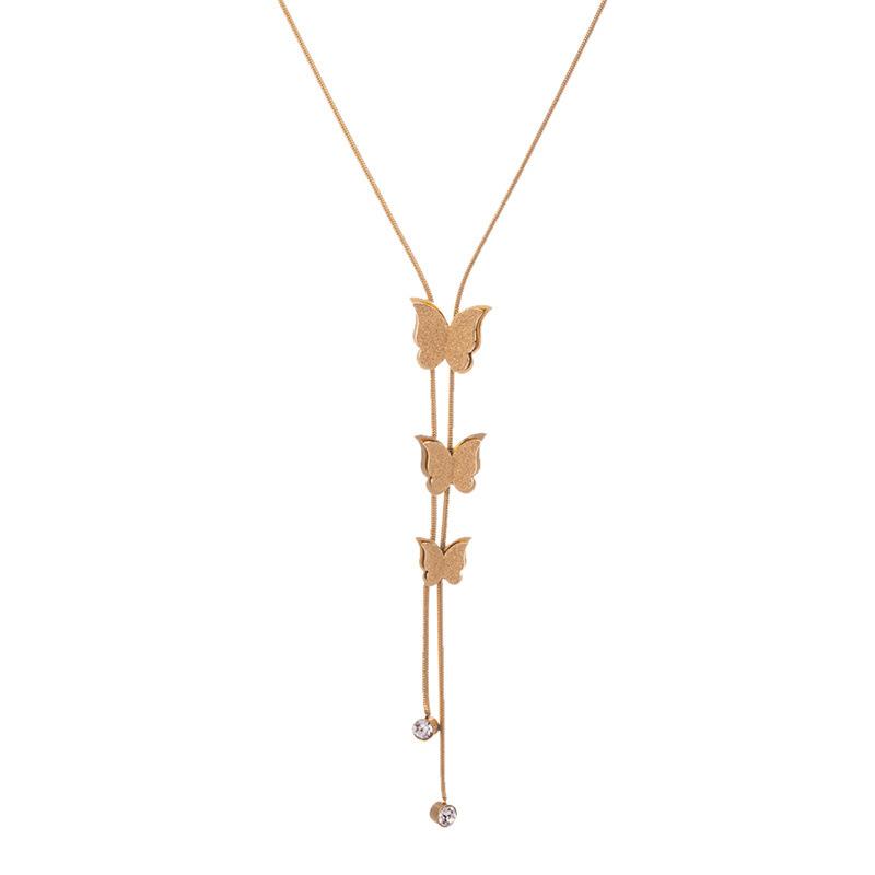 316L Stainless Steel New Fashion Fine Jewelry Butterfly Zircon Tassel Charms Snake Chain Choker Necklaces Pendants For Women