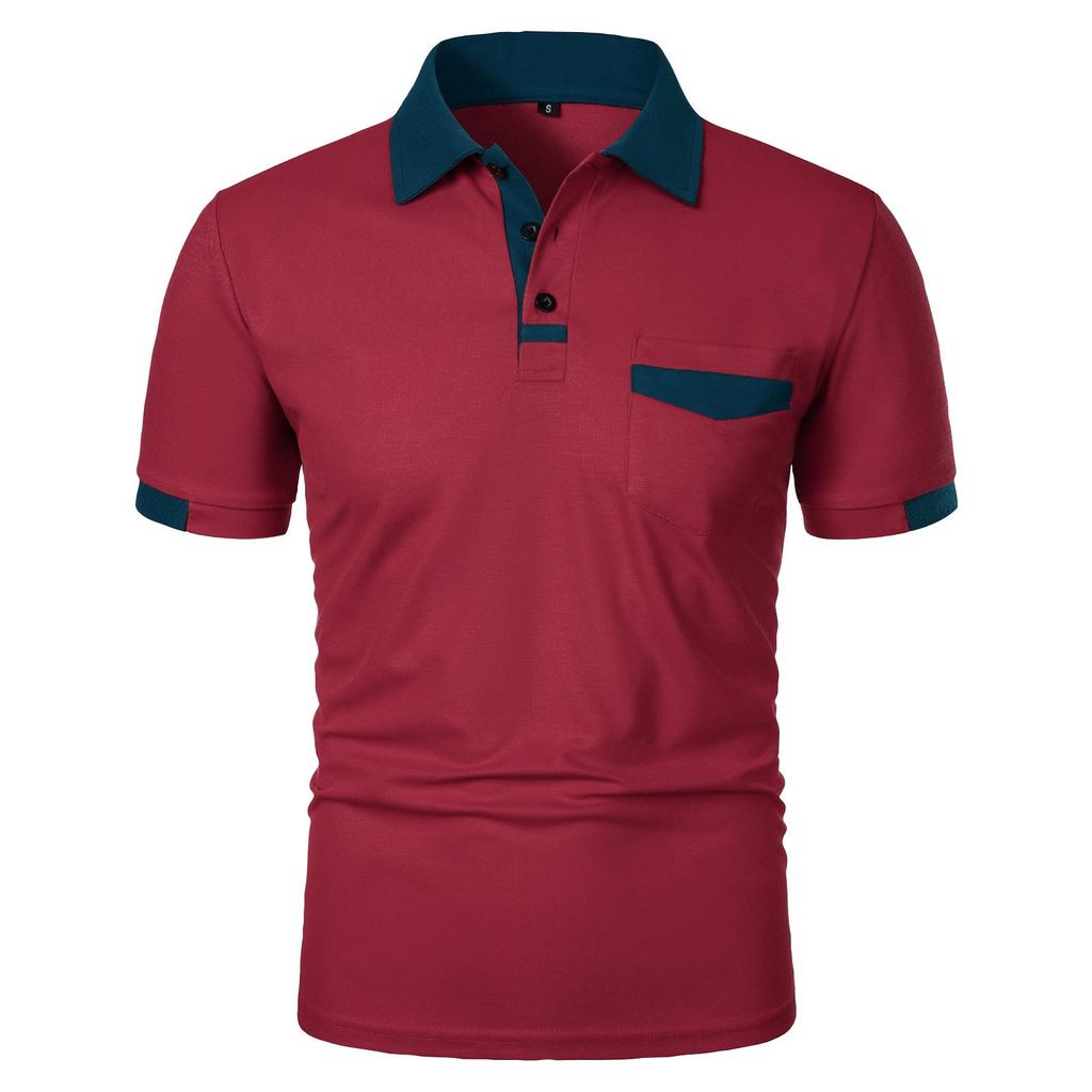 Мужская повседневная рубашка с коротким рукавом и карманом на пуговицах с цветными блоками