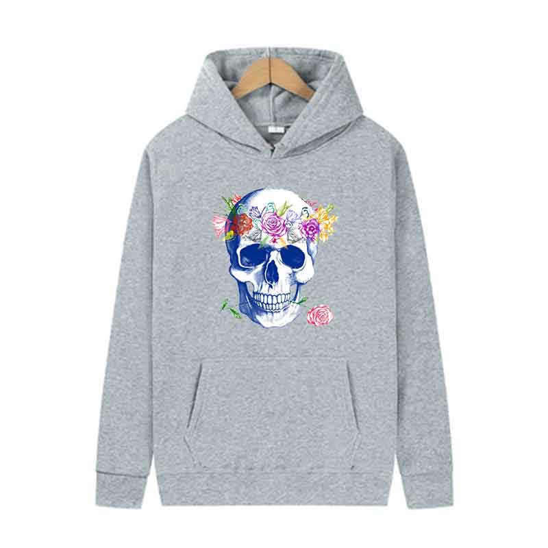 Men Women Same Style Autumn Hoodies Print Skull Flower Daily Pullover Warm Hoodie Fashion Pocket Sweatshirts Casual Sweatshirt