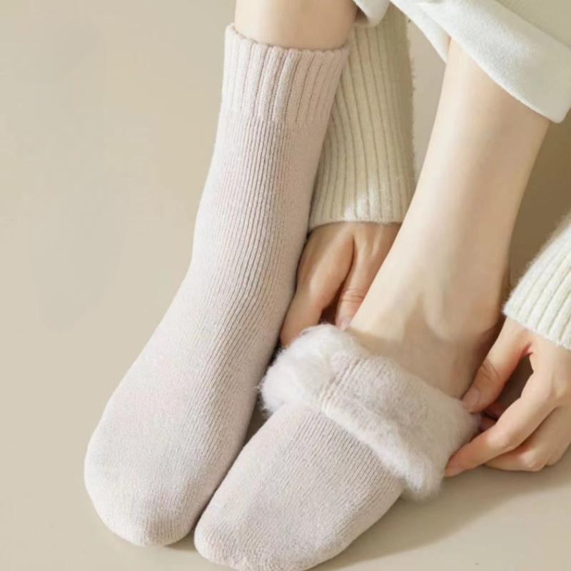 Женские зимние теплые носки, однотонные носки средней длины, толстые бархатные зимние носки, плюшевые носки-тапочки